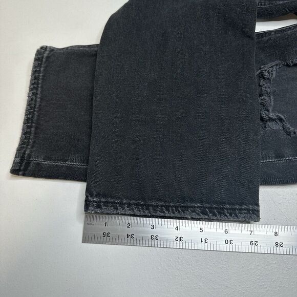 American Eagle Jeans Womens 14 Short Mom High Rise Faded Black Denim Distressed - Picture 12 of 13